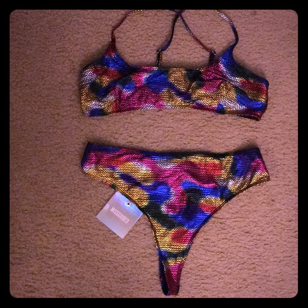 Colorful High Waisted Thong Bikini